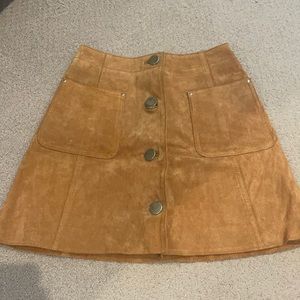 Camel tan suede button up mini skirt asos